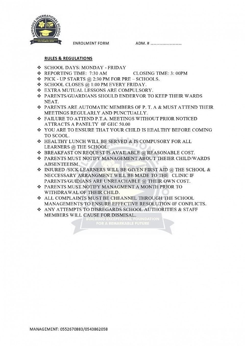 Daffodils International School rules and regulations